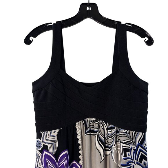 Vintage Carole Little Black & Purple Floral Print Maxi Dress With Empire Waist - Picture 2 of 9